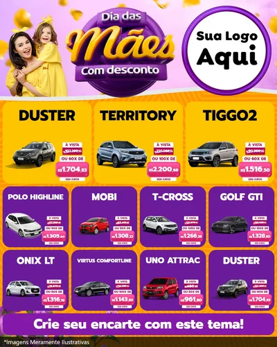 Modelo de Rede Social para Feed Instagram com o tema Dia das Mães com Desconto para Concessionaria de Carros