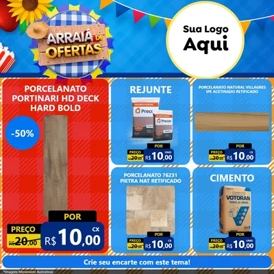 Modelo de Rede Social para Feed Facebook com o tema Arraiá de Ofertas para Pisos e revestimentos