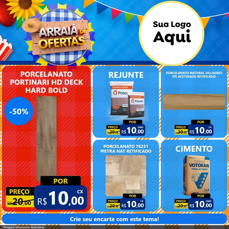 Modelo de Rede Social para Feed Facebook com o tema Arraiá de Ofertas para Pisos e revestimentos