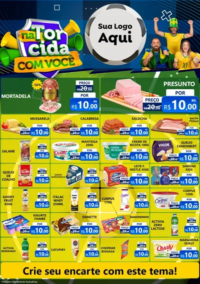 Modelo de Encarte para Encarte A4 Vertical com o tema Na Torcida Com Você - Copa para Frios e Laticínios