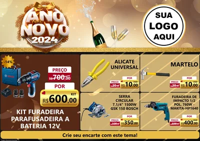 Modelo de Encarte para Encarte A4 Horizontal com o tema Feliz Ano Novo 2027 para Maquinas e Ferramentas