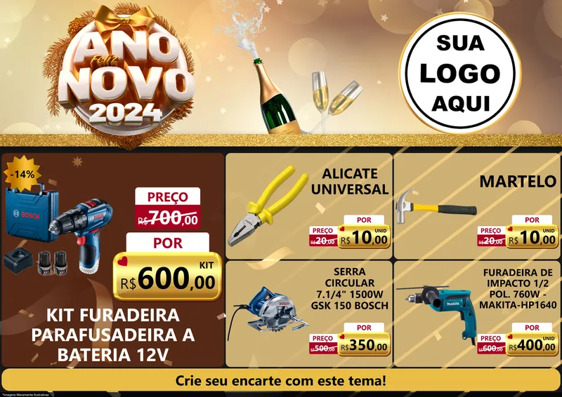 Modelo de Encarte para Encarte A4 Horizontal com o tema Feliz Ano Novo 2027 para Maquinas e Ferramentas