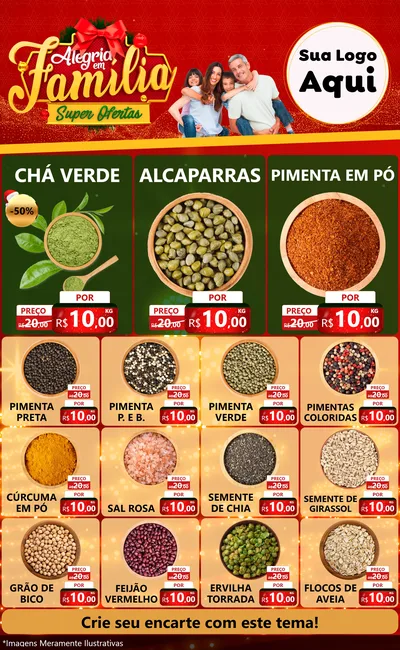 Modelo de Encarte para Encarte Grande com o tema Alegria em Família Super Ofertas - Natal para Produtos Naturais