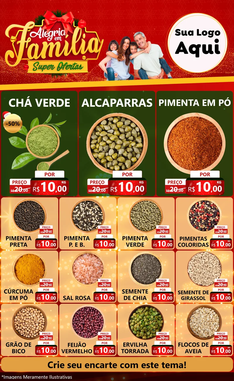 Modelo de Encarte para Encarte Grande com o tema Alegria em Família Super Ofertas - Natal para Produtos Naturais