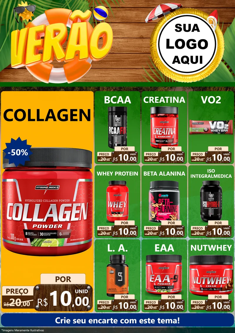 Modelo de Encarte para Encarte A4 Vertical com o tema Verão para Suplementos alimentares