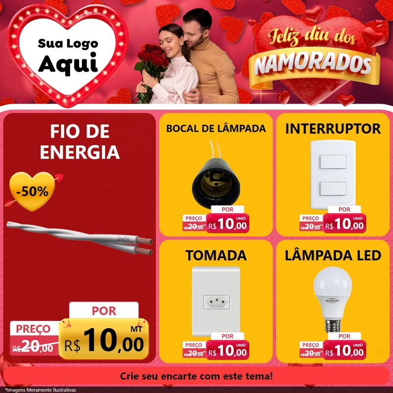 Modelo de Rede Social para Feed Facebook com o tema Feliz Dia Dos Namorados para Materiais Elétricos