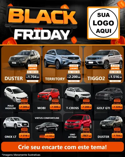 Modelo de Rede Social para Feed Instagram com o tema Black Friday para Concessionaria de Carros