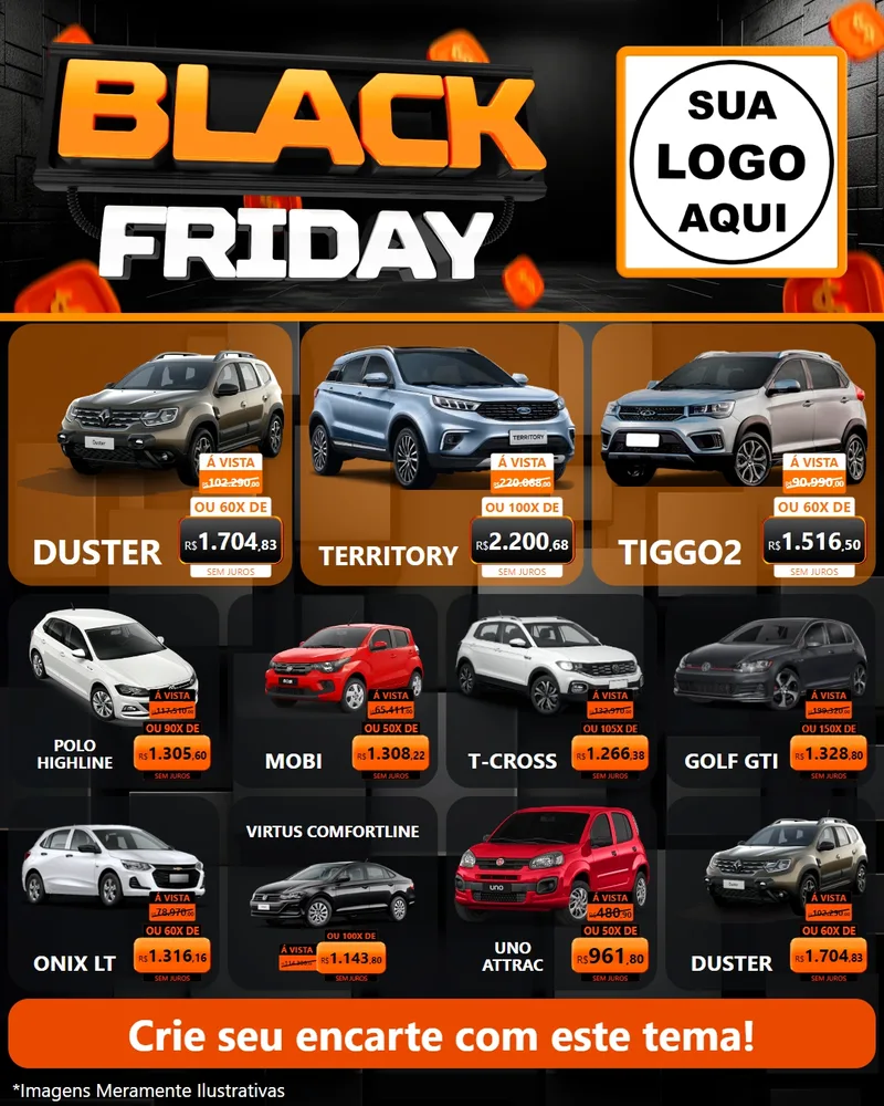 Modelo de Rede Social para Feed Instagram com o tema Black Friday para Concessionaria de Carros