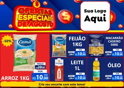 Modelo de Encarte para Encarte A4 Horizontal com o tema Ofertas Especiais de Agosto para Supermercado