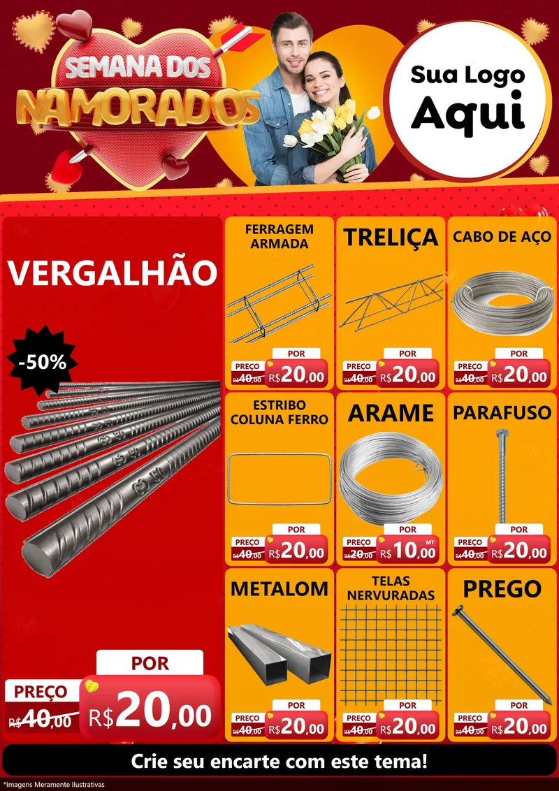 Modelo de Encarte para Encarte A4 Vertical com o tema Semana dos Namorados para Ferragens