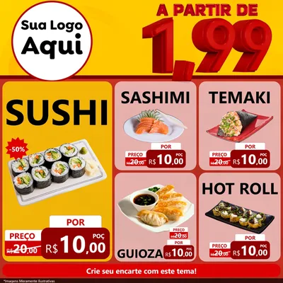 Modelo de Rede Social para Feed Facebook com o tema A Partir de Um e Noventa e Nove - 1,99 para Comida japonesa