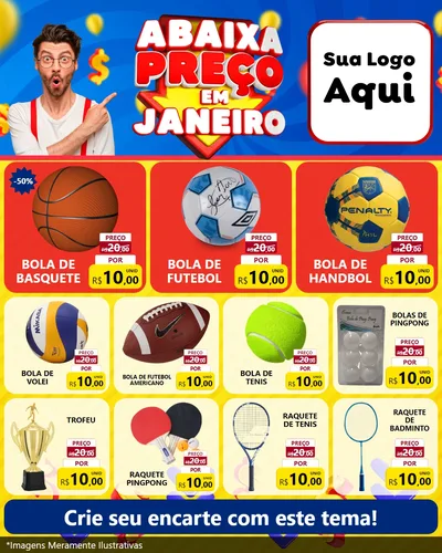 Modelo de Rede Social para Feed Instagram com o tema Abaixa Preço em Janeiro para Artigos Esportivos