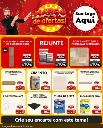 Modelo de Rede Social para Feed Instagram com o tema Março de Ofertas! para Pisos e revestimentos