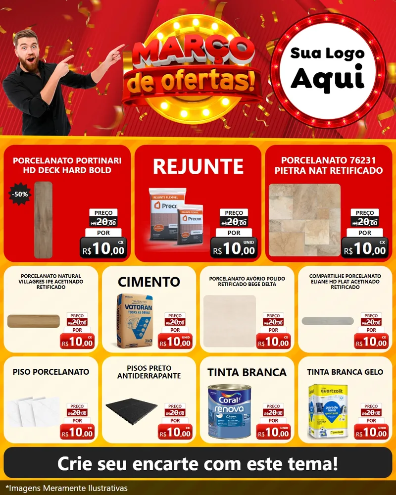 Modelo de Rede Social para Feed Instagram com o tema Março de Ofertas! para Pisos e revestimentos