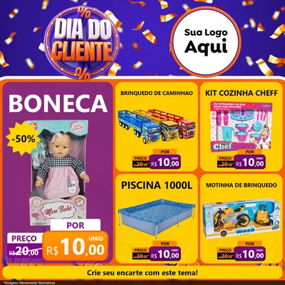 Modelo de Rede Social para Feed Facebook com o tema Dia do Cliente para Brinquedos