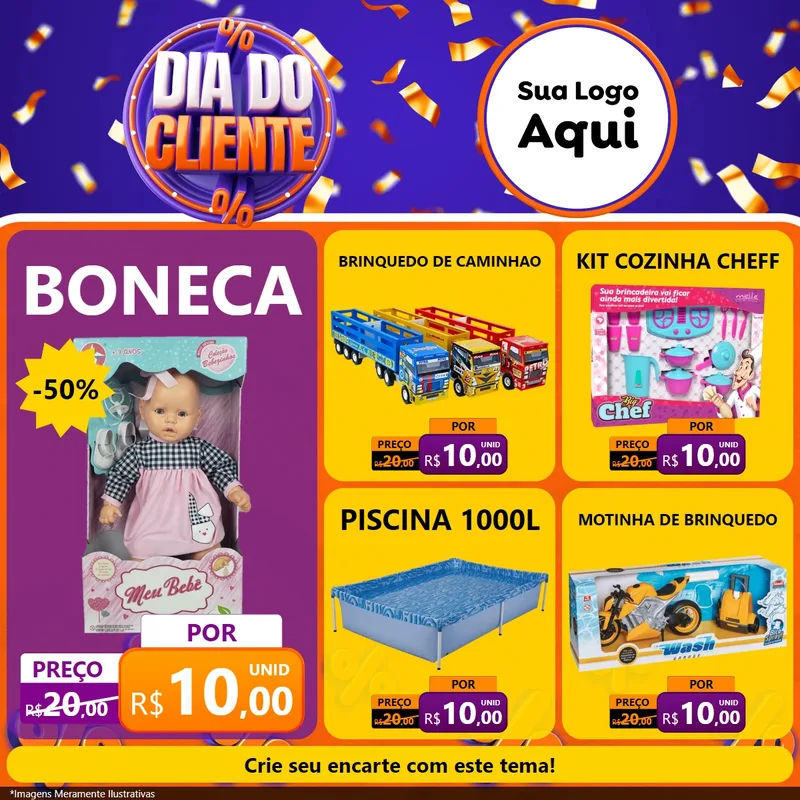 Modelo de Rede Social para Feed Facebook com o tema Dia do Cliente para Brinquedos
