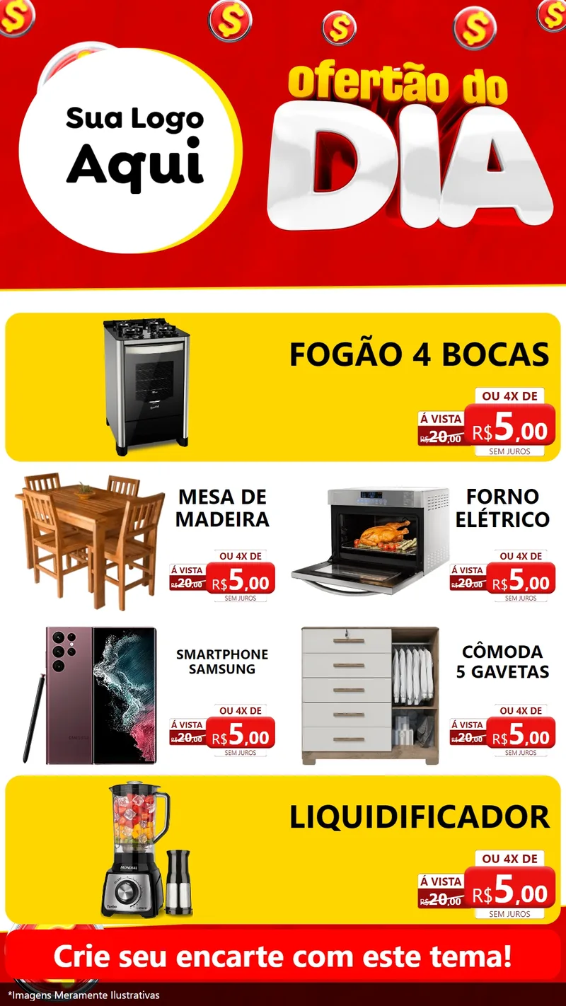 Modelo de TV para TV Vertical com o tema Ofertão do dia para Móveis e Eletro