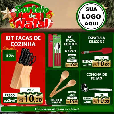 Modelo de Rede Social para Feed Facebook com o tema Sorteio de Natal para Utilidades Domésticas