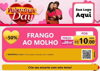 Modelo de Cartaz para Cartaz A4 Horizontal com o tema Valentine's Day para Restaurante
