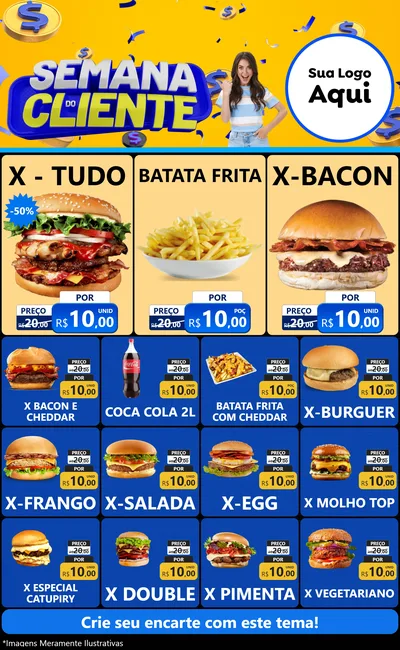 Modelo de Encarte para Encarte Grande com o tema Semana do Cliente para Hamburgueria