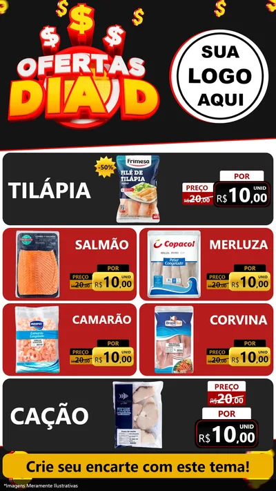 Modelo de TV para TV Vertical com o tema Ofertas Dia D para Peixaria