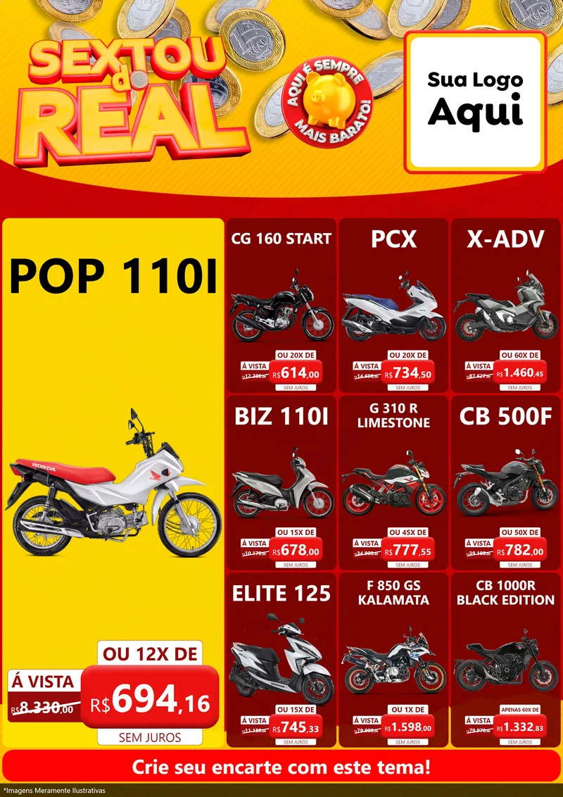 Modelo de Encarte para Encarte A4 Vertical com o tema Sextou do Real para Concessionaria de Motos