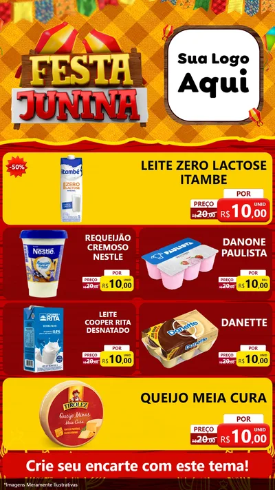 Modelo de TV para TV Vertical com o tema Festa Junina para Frios e Laticínios