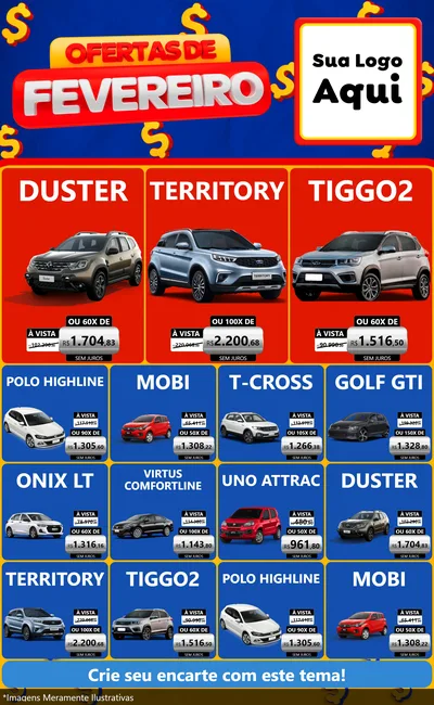 Modelo de Encarte para Encarte Grande com o tema Ofertas de Fevereiro para Concessionaria de Carros
