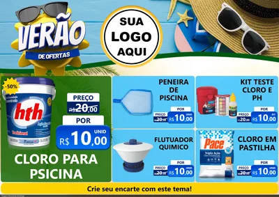 Modelo de Encarte para Encarte A4 Horizontal com o tema Verão de Ofertas para Produtos para Piscina