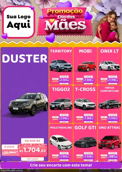 Modelo de Encarte para Encarte A4 Vertical com o tema Promoção Dia das Mães para Concessionaria de Carros