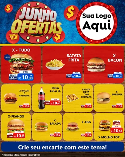 Modelo de Rede Social para Feed Instagram com o tema Junho de Ofertas para Hamburgueria