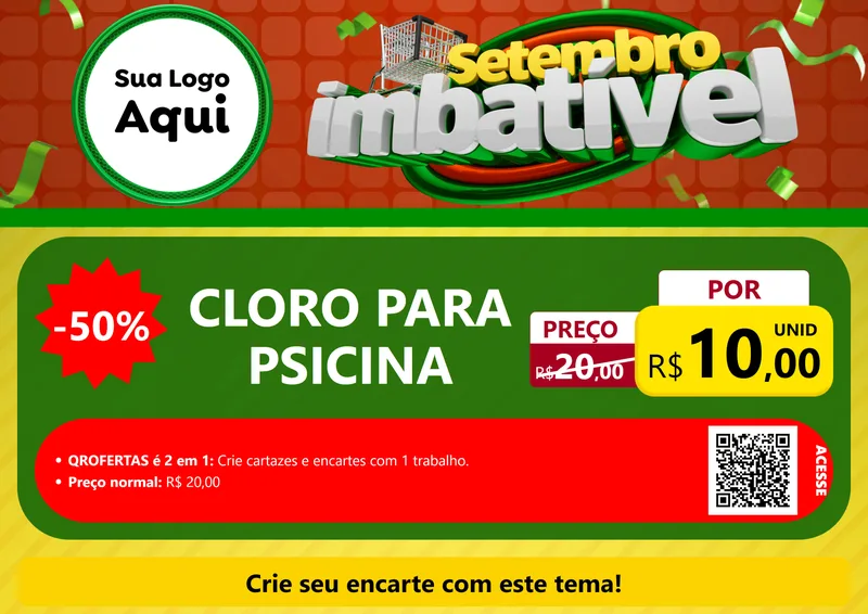 Modelo de Cartaz para Cartaz A4 Horizontal com o tema Setembro Imbatível para Produtos para Piscina