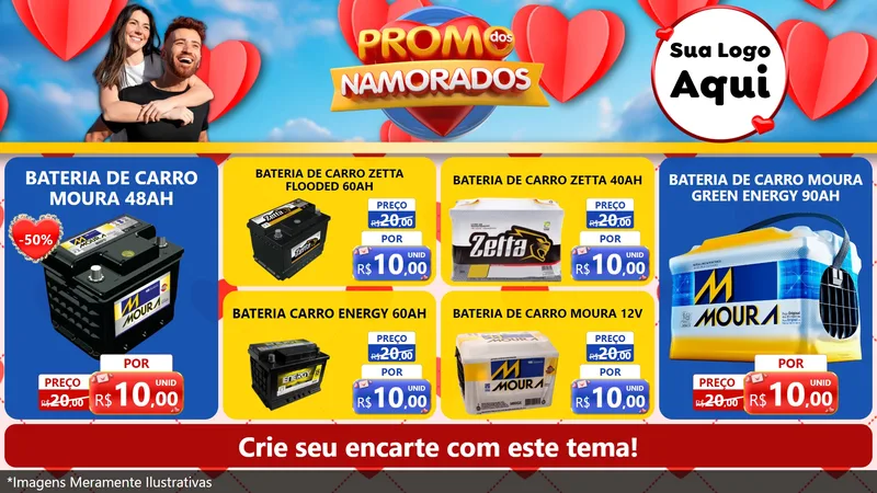 Modelo de TV para TV Horizontal com o tema Promo dos Namorados para Baterias Elétricas