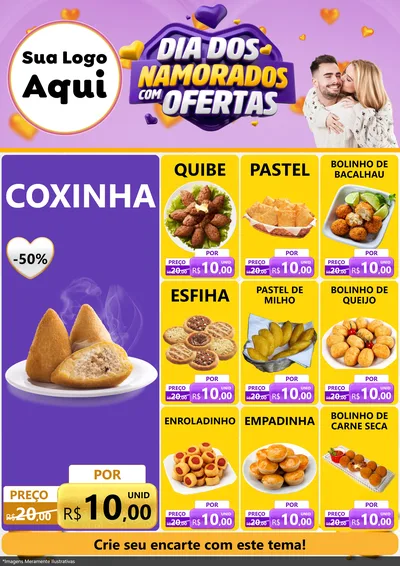 Modelo de Encarte para Encarte A4 Vertical com o tema Dia Dos Namorados Com Ofertas para Salgadaria