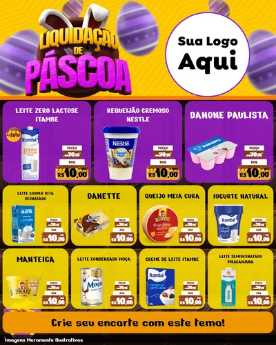 Modelo de Rede Social para Feed Instagram com o tema Liquidação de Páscoa para Frios e Laticínios