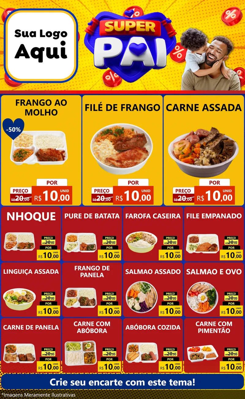 Modelo de Encarte para Encarte Grande com o tema Super Pai para Restaurante