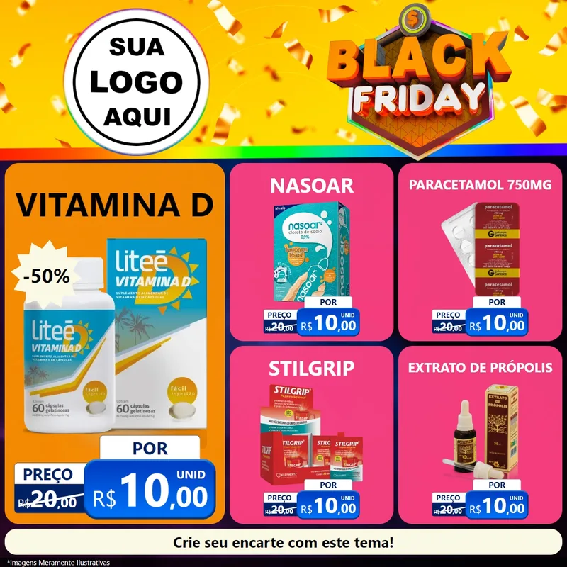 Modelo de Rede Social para Feed Facebook com o tema Black Friday para Farmácia