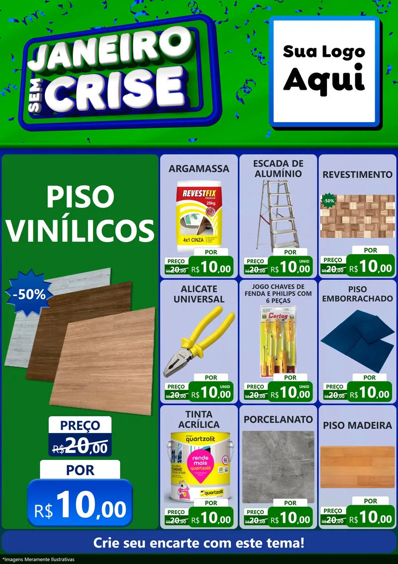 Modelo de Encarte para Encarte A4 Vertical com o tema Janeiro Sem Crise para Material para Construção