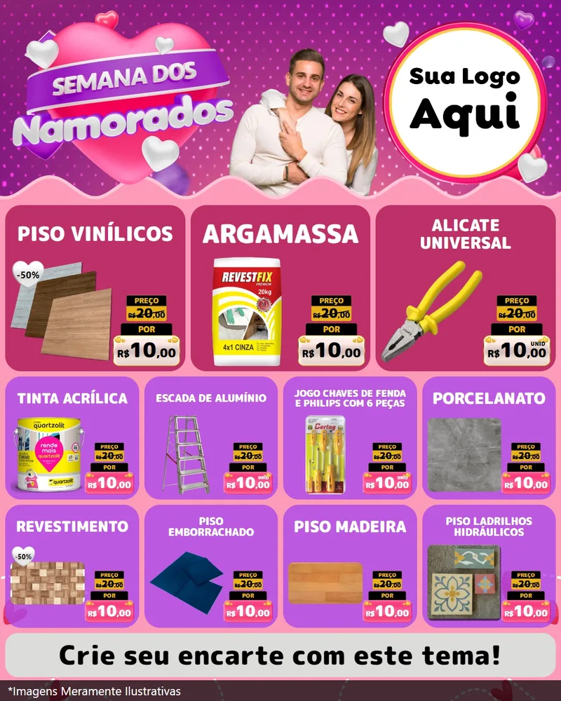 Modelo de Rede Social para Feed Instagram com o tema Semana dos Namorados para Material para Construção