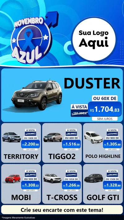 Modelo de Rede Social para Stories com o tema Novembro Azul para Concessionaria de Carros