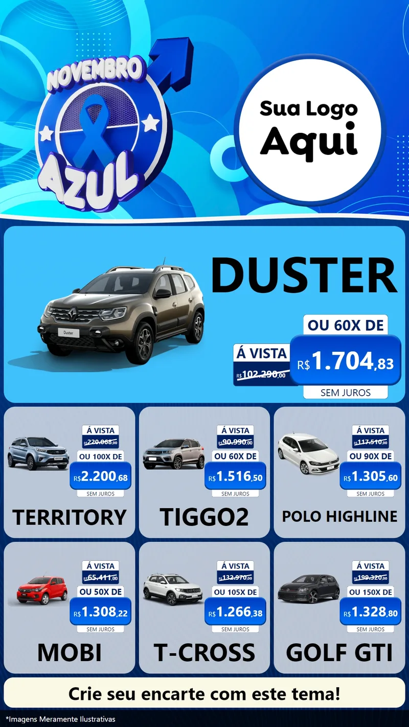 Modelo de Rede Social para Stories com o tema Novembro Azul para Concessionaria de Carros