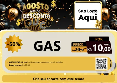 Modelo de Cartaz para Cartaz A4 Horizontal com o tema Agosto Mês do Desconto Louco para Água e gás