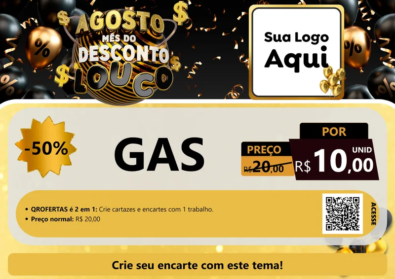 Modelo de Cartaz para Cartaz A4 Horizontal com o tema Agosto Mês do Desconto Louco para Água e gás