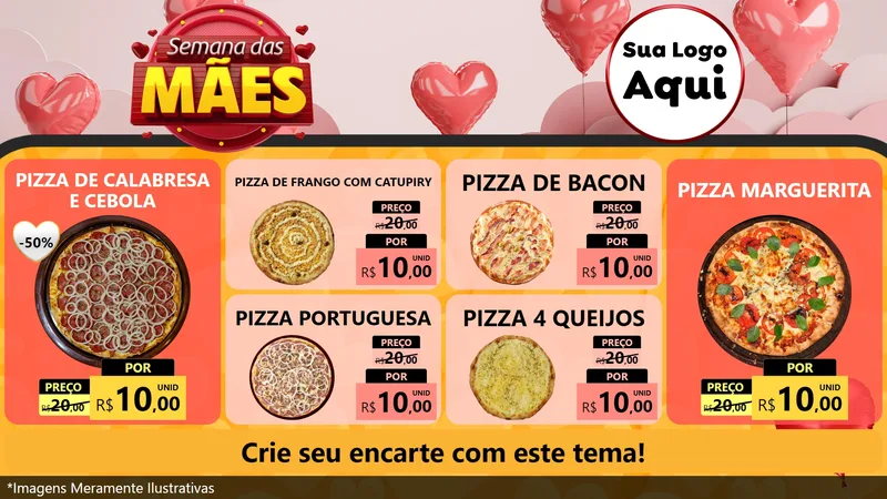 Modelo de TV para TV Horizontal com o tema Semana das Mães para Pizzaria