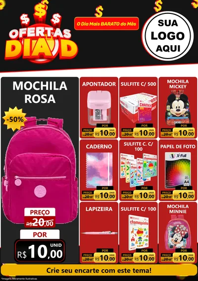 Modelo de Encarte para Encarte A4 Vertical com o tema Ofertas Dia D para Papelaria
