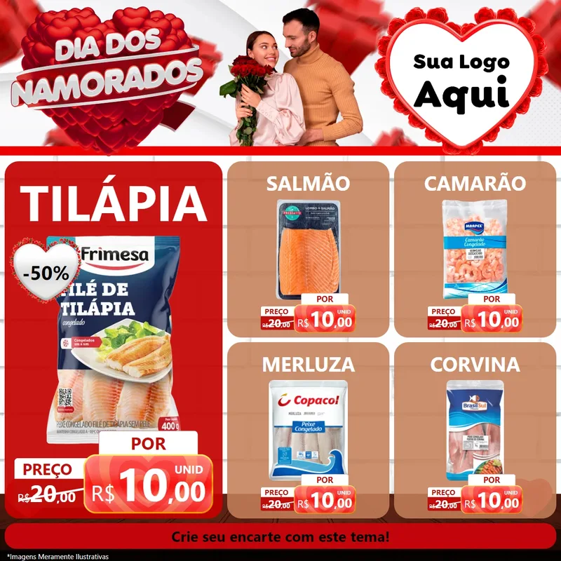 Modelo de Rede Social para Feed Facebook com o tema Dia dos Namorados para Peixaria