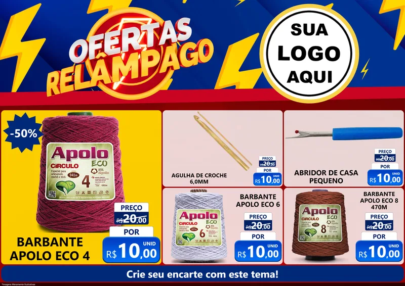 Modelo de Encarte para Encarte A4 Horizontal com o tema Ofertas Relâmpago para Armarinho e Aviamentos
