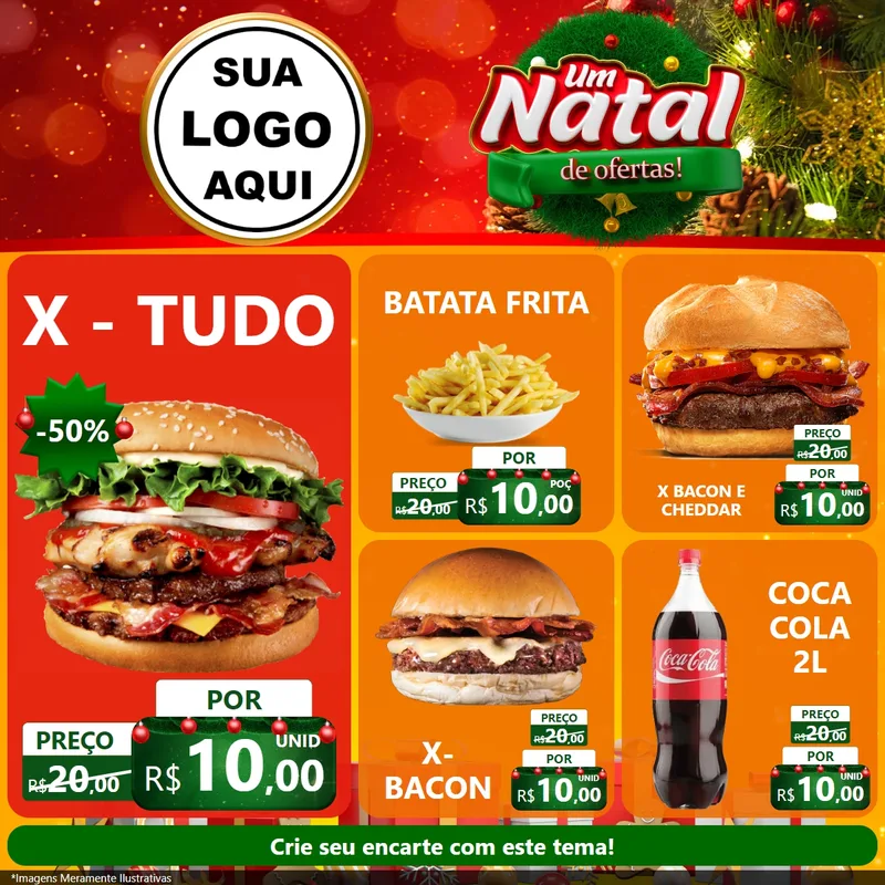 Modelo de Rede Social para Feed Facebook com o tema Um Natal de Ofertas para Hamburgueria
