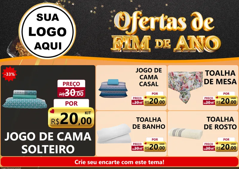 Modelo de Encarte para Encarte A4 Horizontal com o tema Ofertas de Fim de Ano para Cama, Mesa e Banho