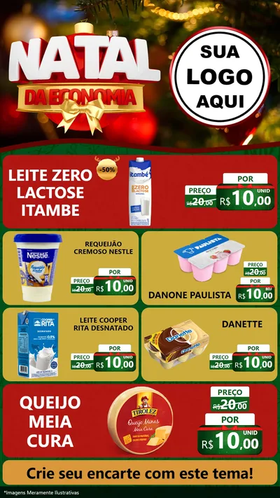 Modelo de TV para TV Vertical com o tema Natal da Economia para Frios e Laticínios